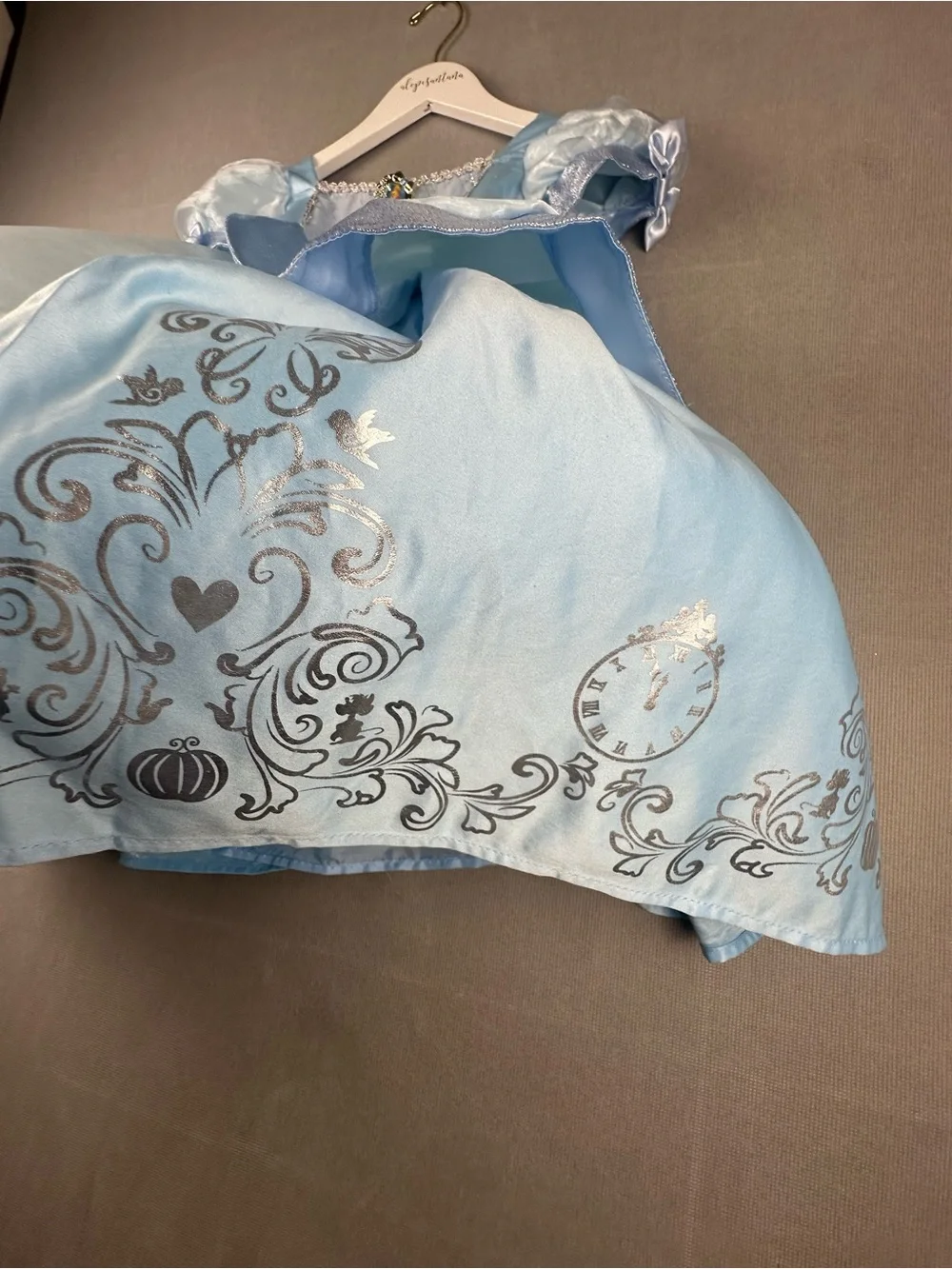 Cinderella Princess Costume Dress Girls Blue Satin Puff Sleeve Sparkle